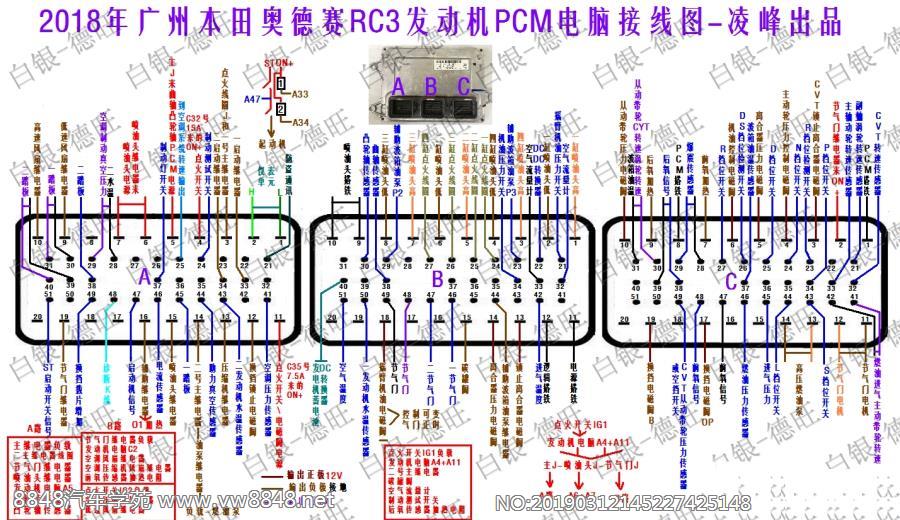 2018年广州本田奥德赛RC3发动机PCM电脑接线图